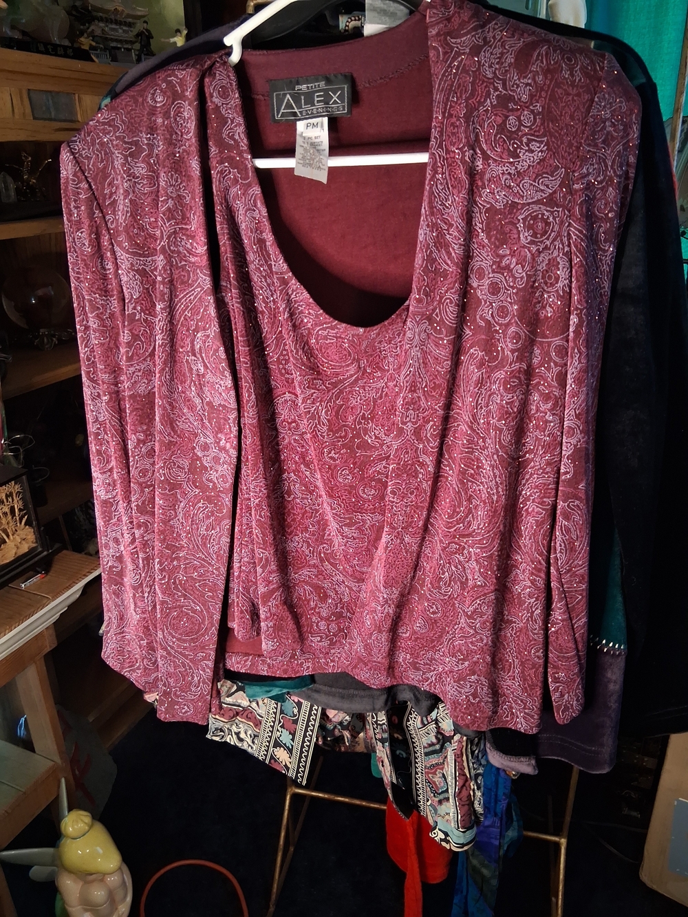 Alex Evenings Women's Burgundy Paisley Draped Top